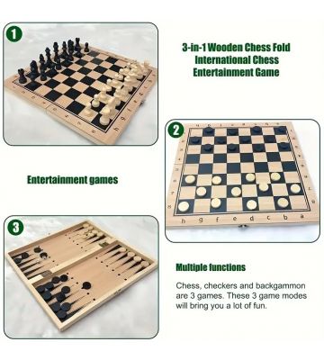 Pegasi 3-in-1 Houten Bordspel – Schaken, Dammen & Backgammon