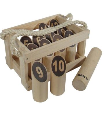 Nummern-Kubb Original, Gummibaumholz, in Holzkiste
