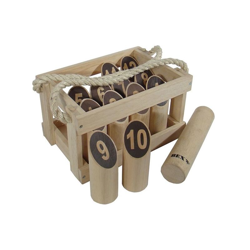 Nummern-Kubb Original, Gummibaumholz, in Holzkiste