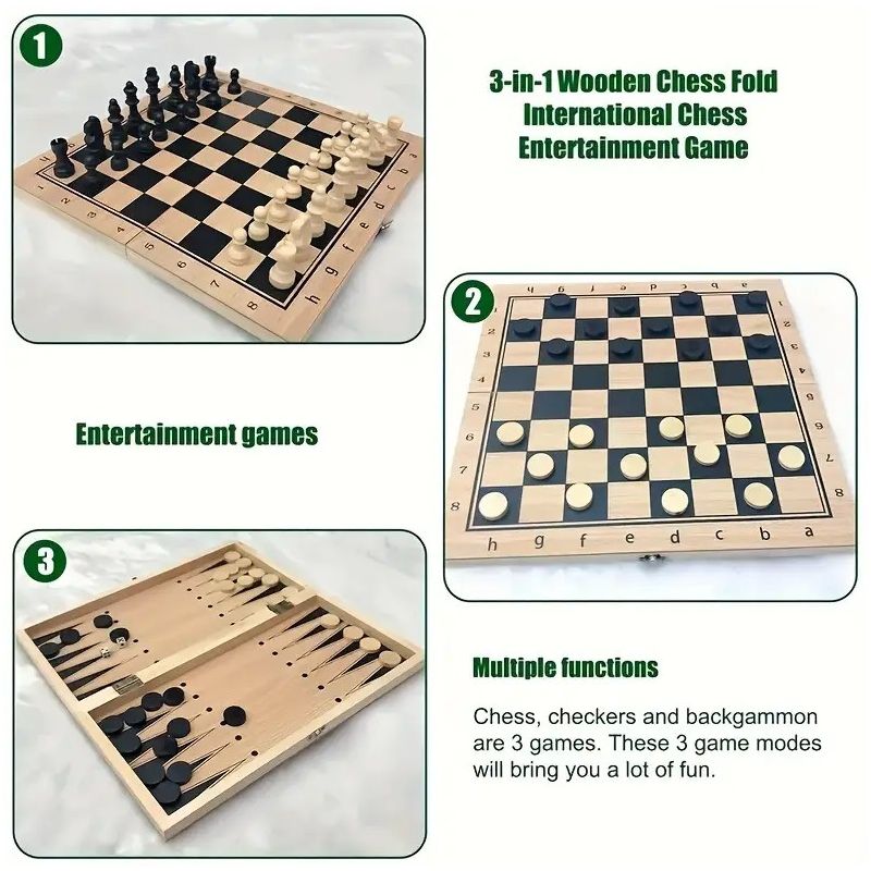 Pegasi 3-in-1 Houten Bordspel – Schaken, Dammen & Backgammon